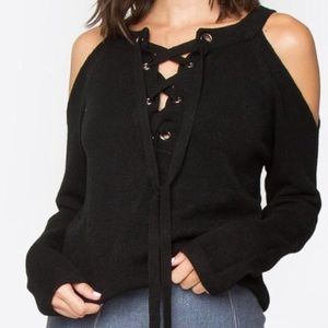 LF Sugar Lips lace up cold shoulder sweater